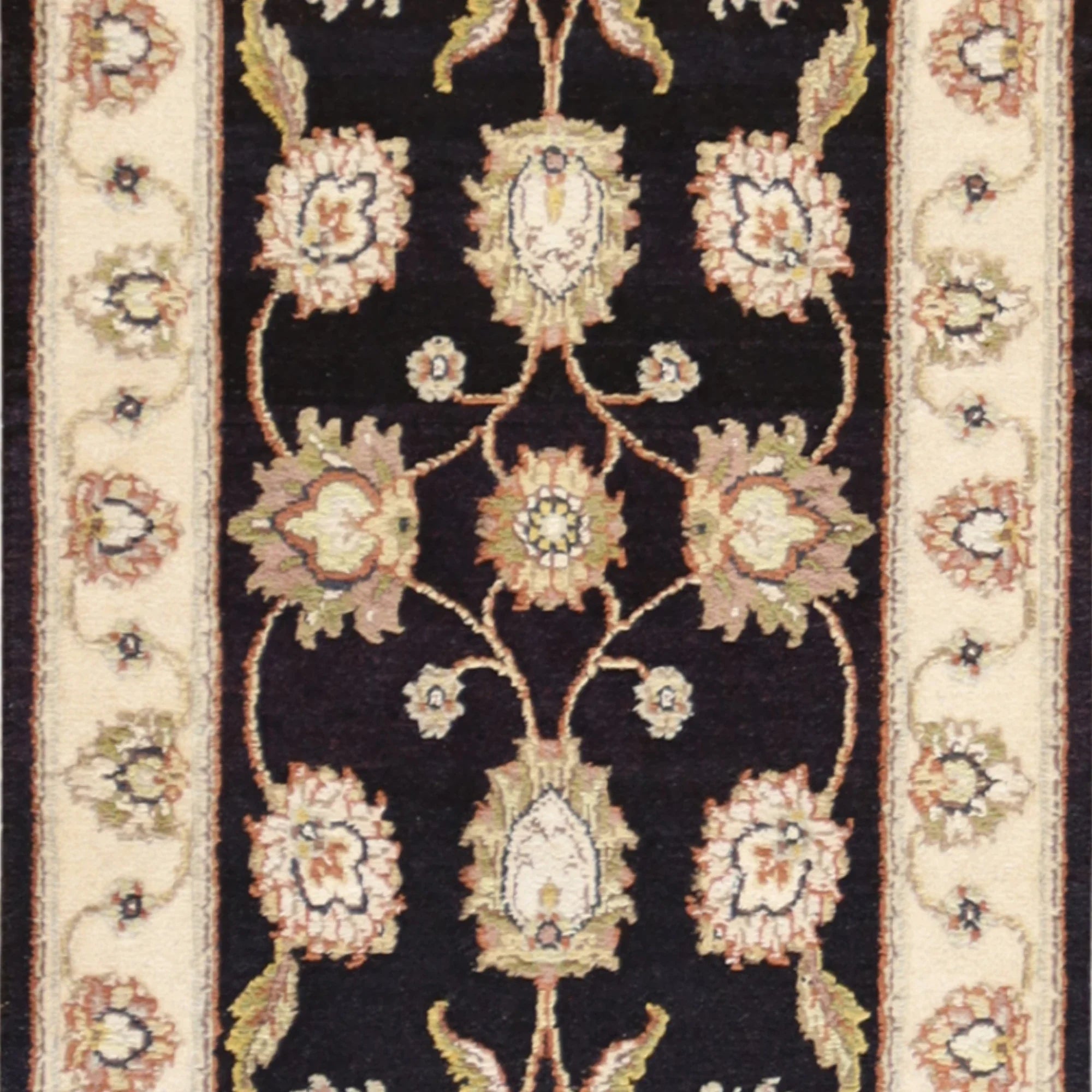 2'0" x 3'0" BLACK AND BEIGE JAIPUR FLORAL INDIAN RUG