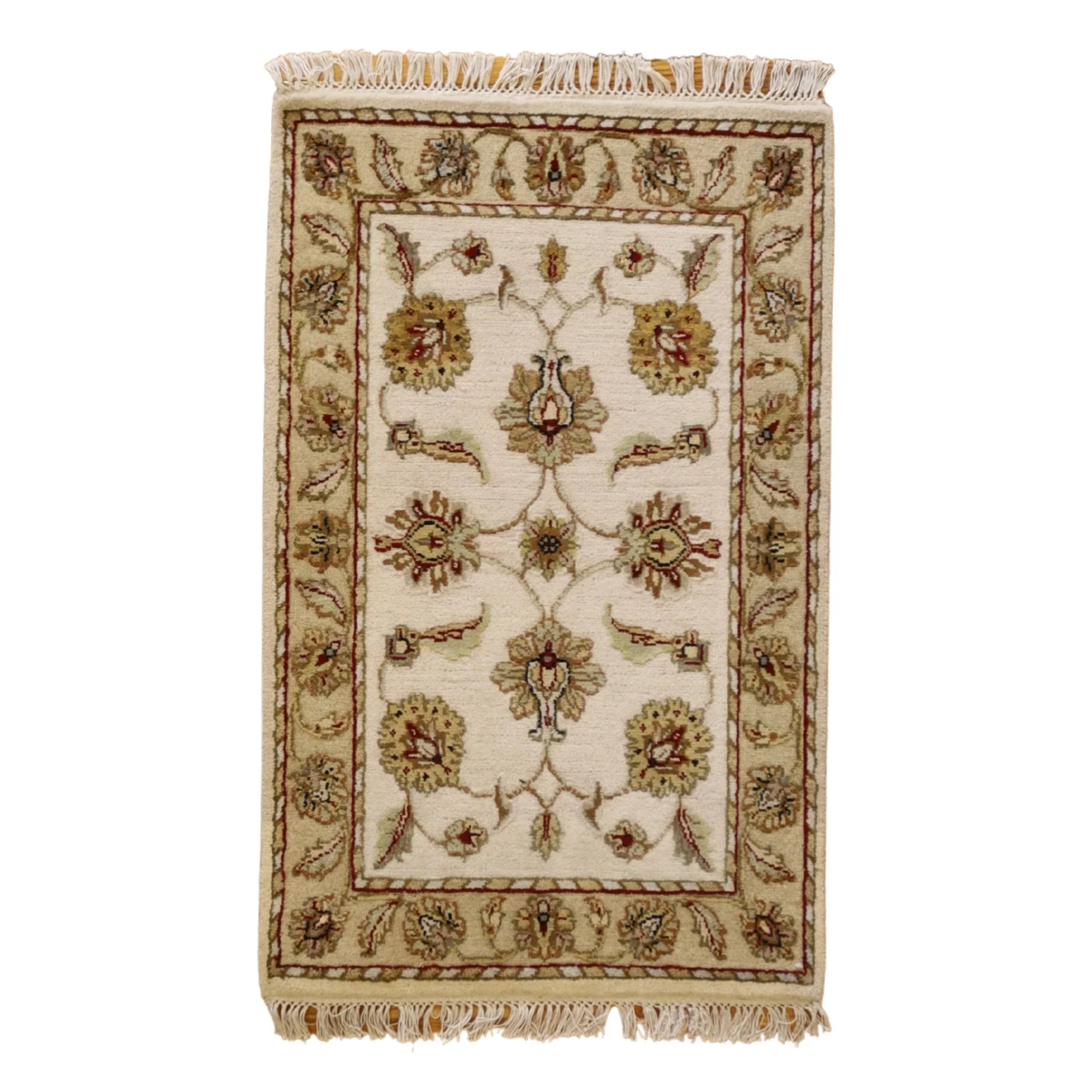 2'0" x 3'0" BEIGE AND TAN JAIPUR FLORAL INDIAN RUG