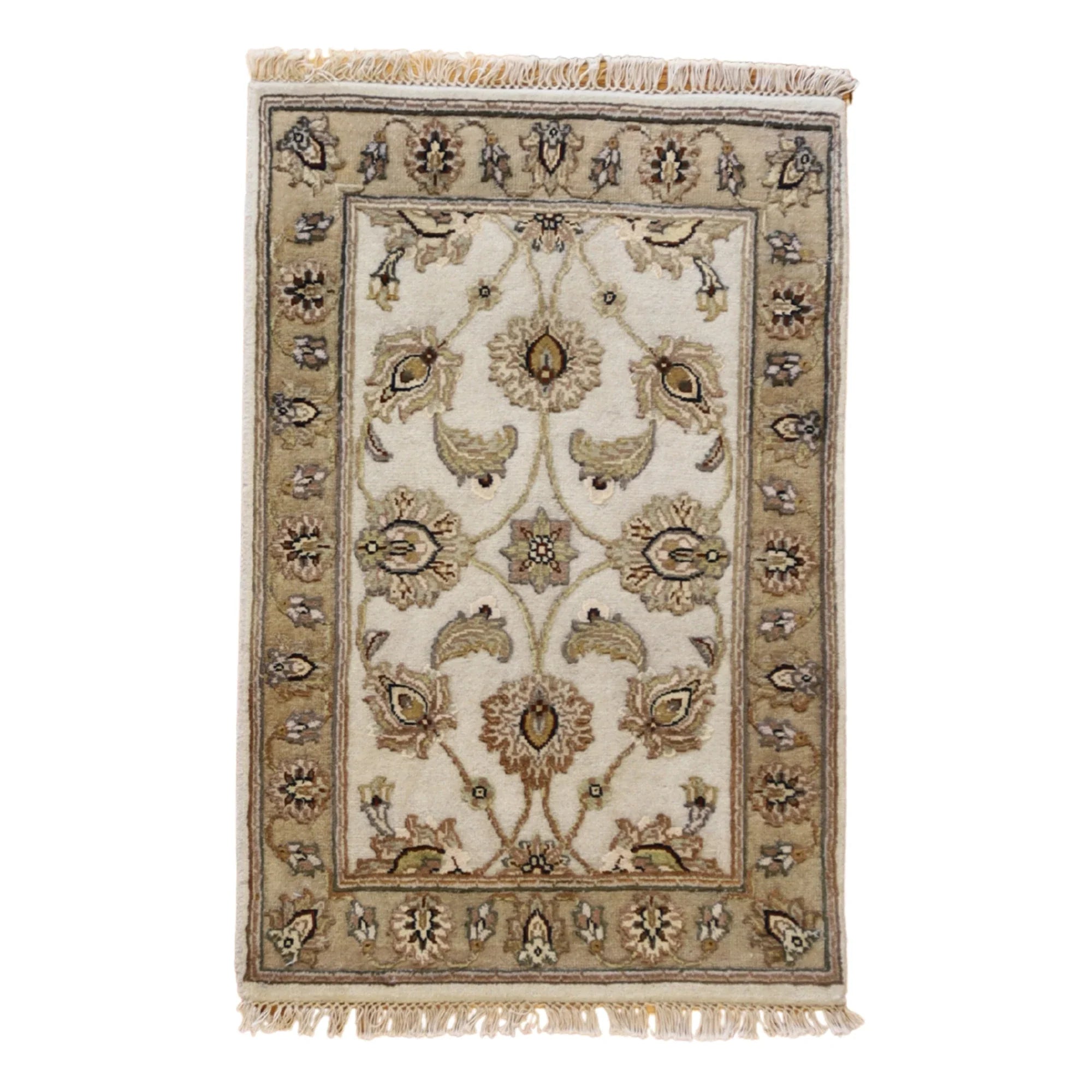 2'0" x 3'0" GREEN AND GOLD JAIPUR FLORAL INDIAN RUG
