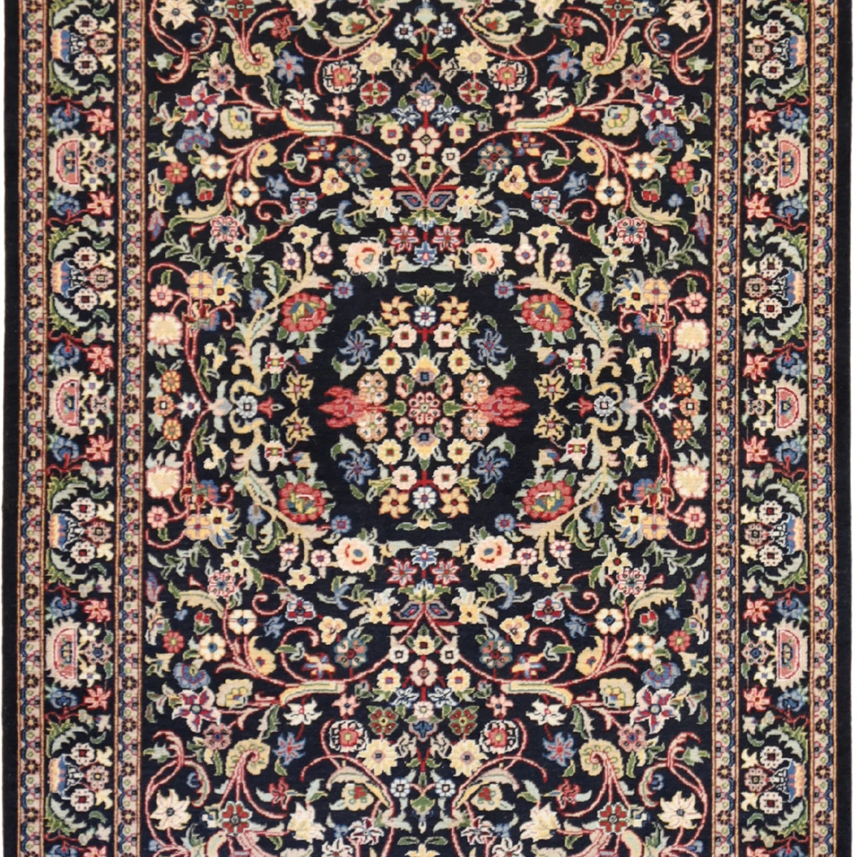 3'4" x 5'2" BLACK AND BLACK  FLORAL PAKISTANI RUG
