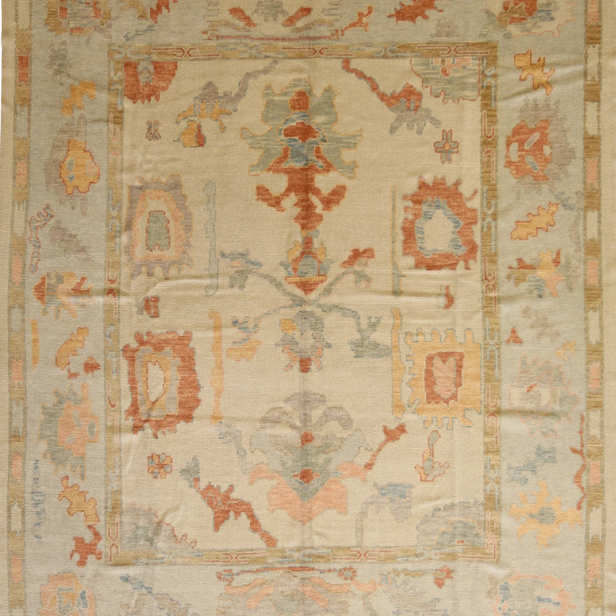 8'2" x 9'8" GRAY AND BLUE OUSHAK GEOMETRIC TURKISH RUG