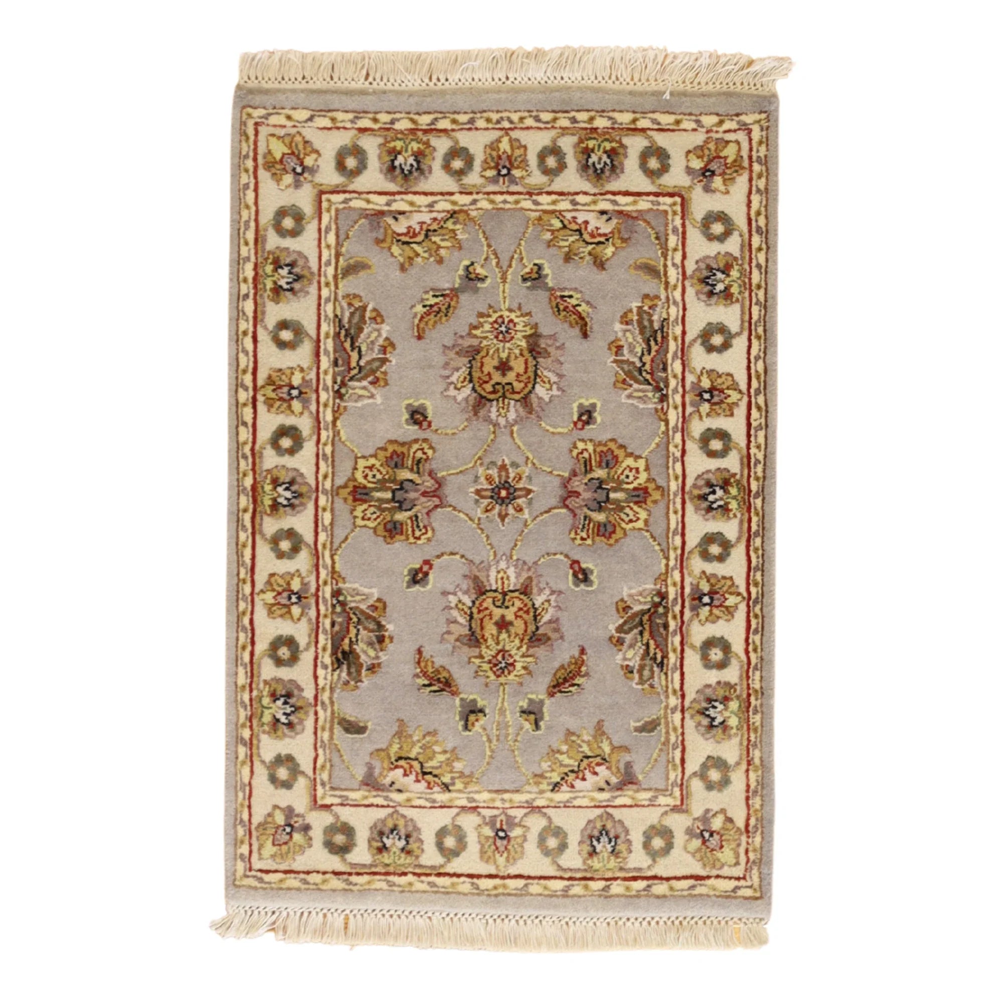 2'0" x 3'0" GRAY AND IVORY JAIPUR FLORAL INDIAN RUG
