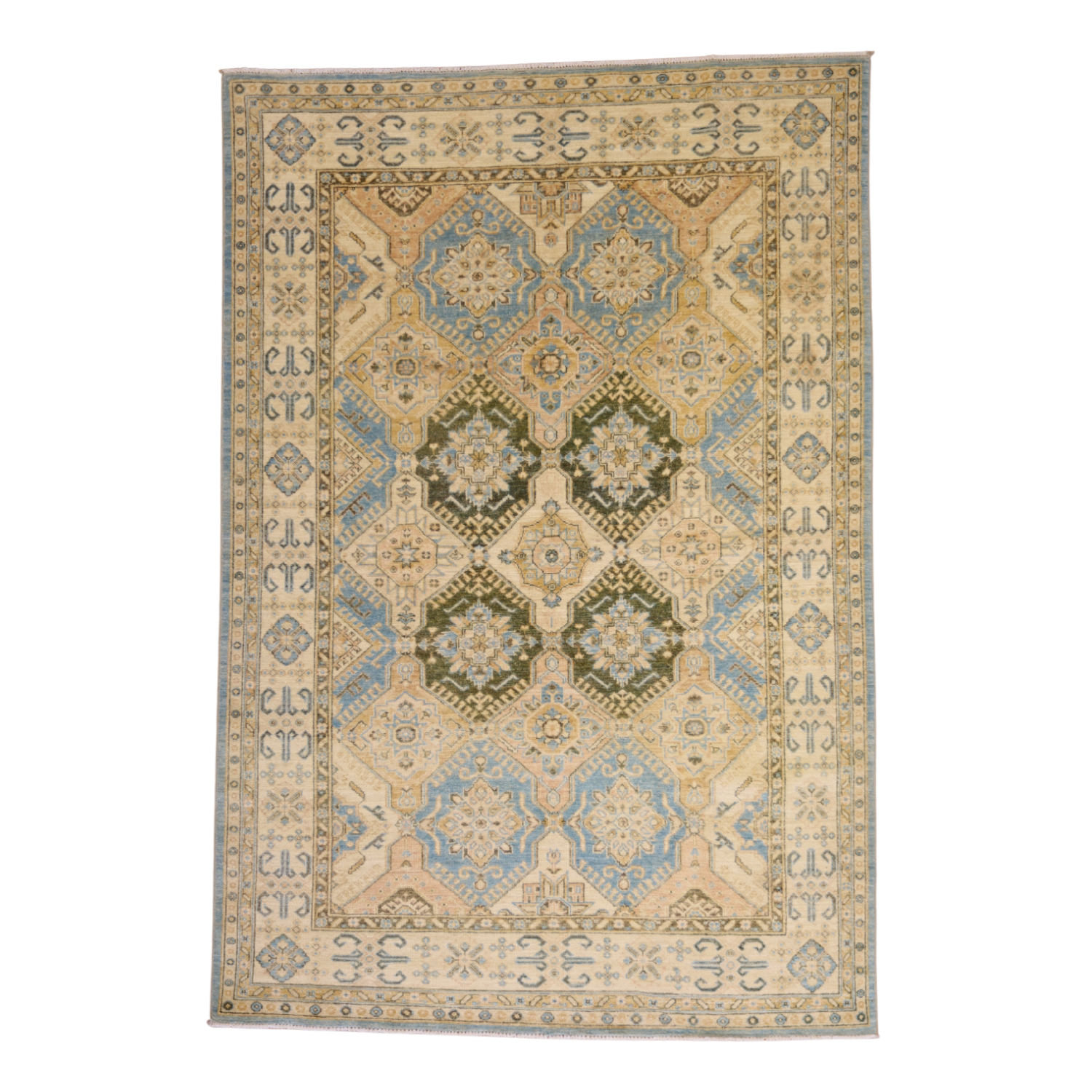 5'1" x 8'4" BLUE AND IVORY PESHAWAR GEOMETRIC PAKISTANI RUG