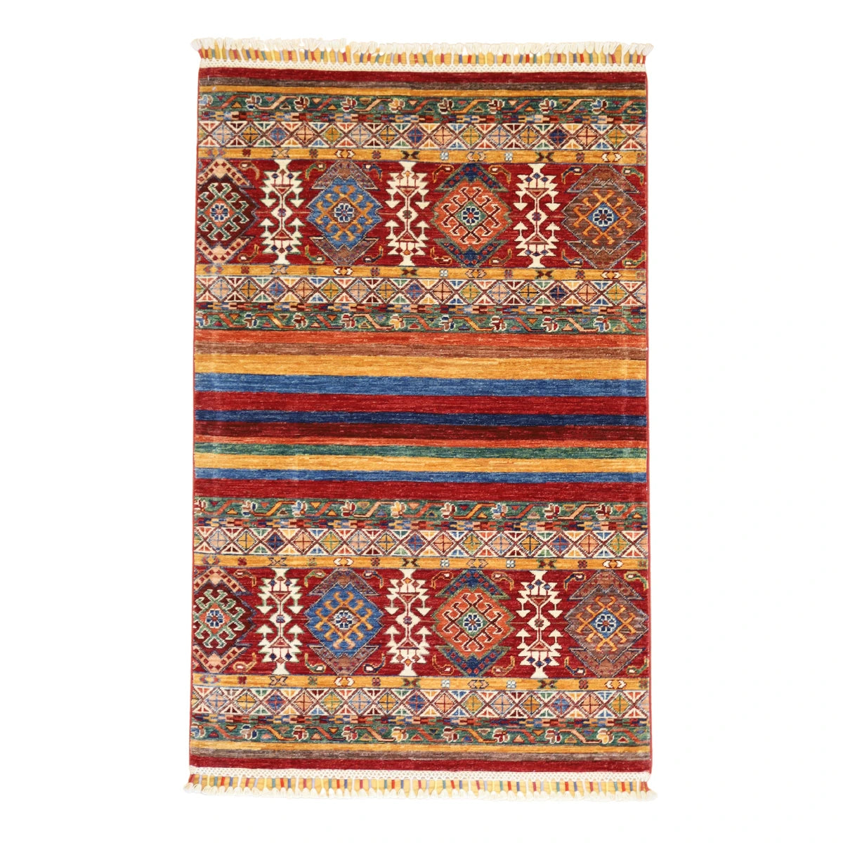 3'3" x 5'0" MULTICOLOR AND  KHORJIN GEOMETRIC PAKISTANI RUG
