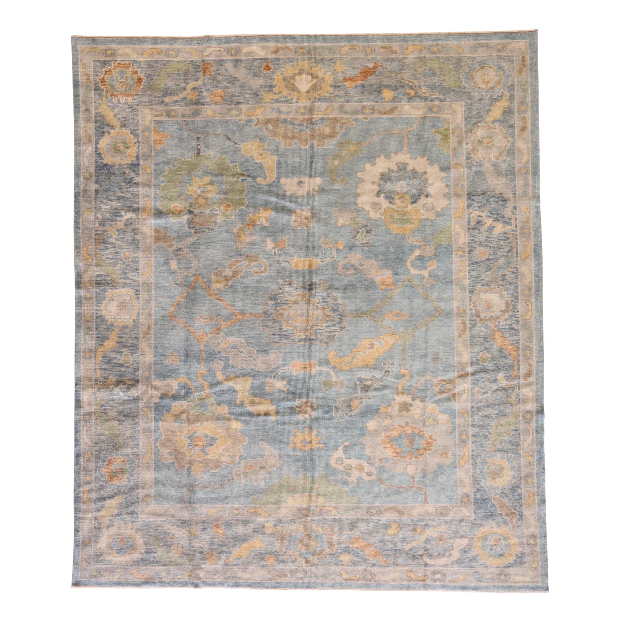 8'3" x 9'10" BLUE AND BLUE OUSHAK GEOMETRIC TURKISH RUG