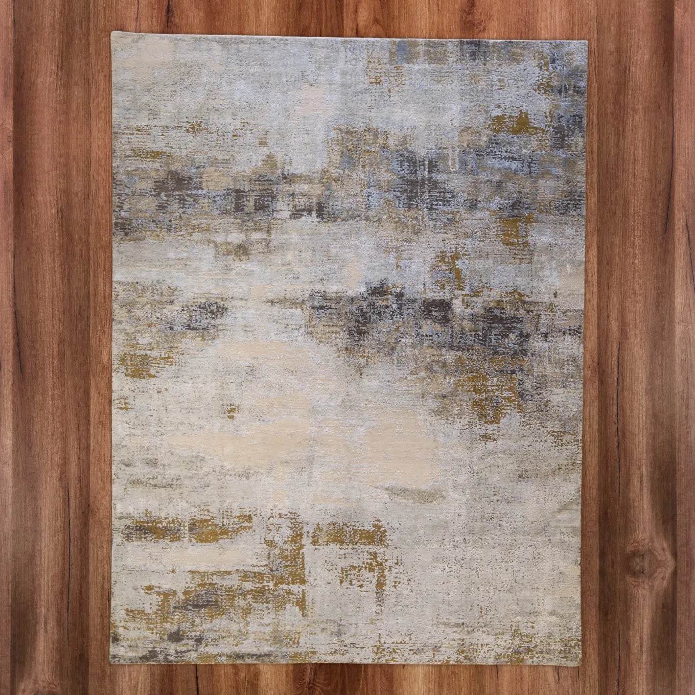 9'0" x 11'11" BLACK AND GRAY MODERN INDIAN RUG