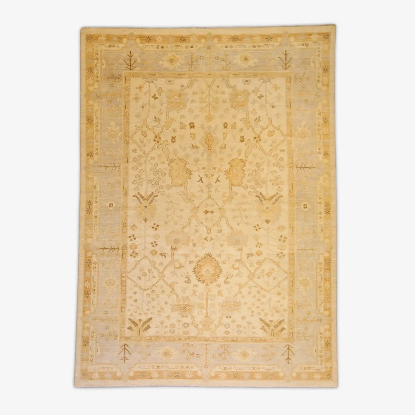 8'8" x 12'1" BEIGE AND GRAY PESHAWAR GEOMETRIC PAKISTANI RUG