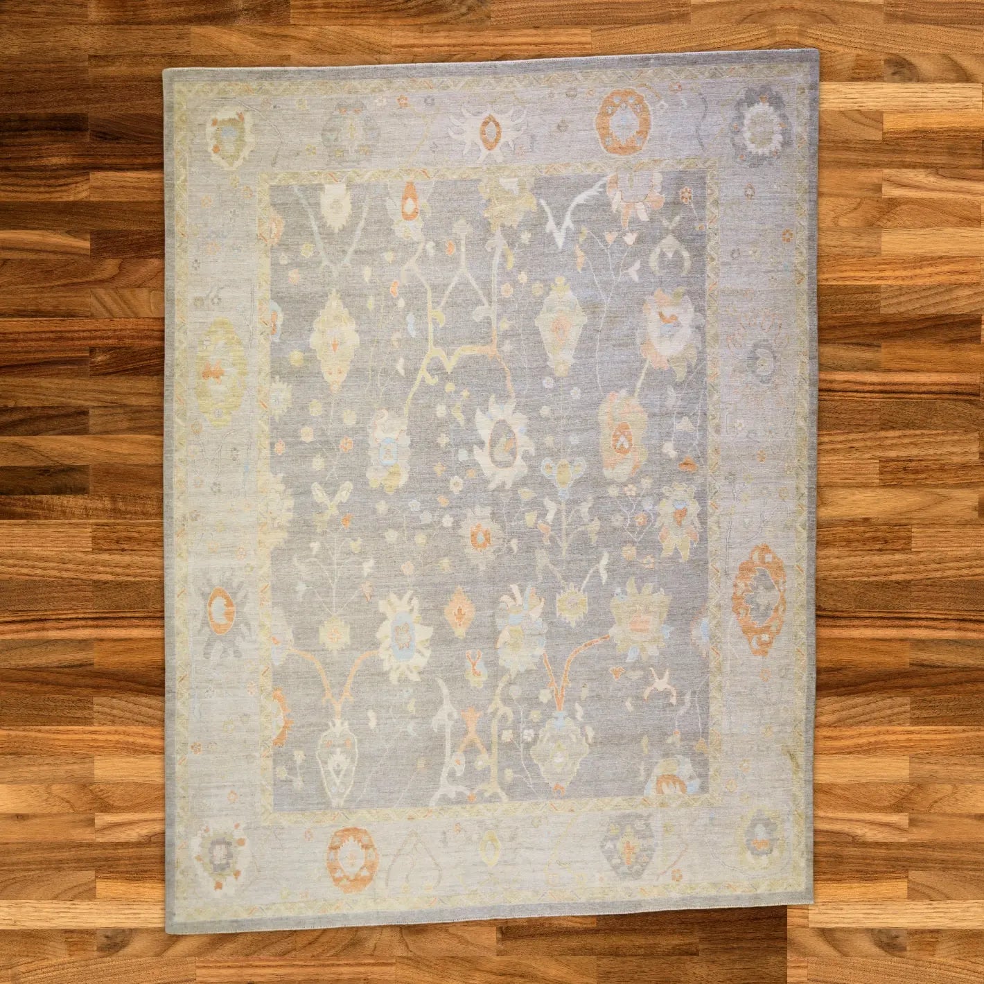 9'3" x 12'0" GRAY AND SILVER OUSHAK GEOMETRIC PAKISTANI RUG