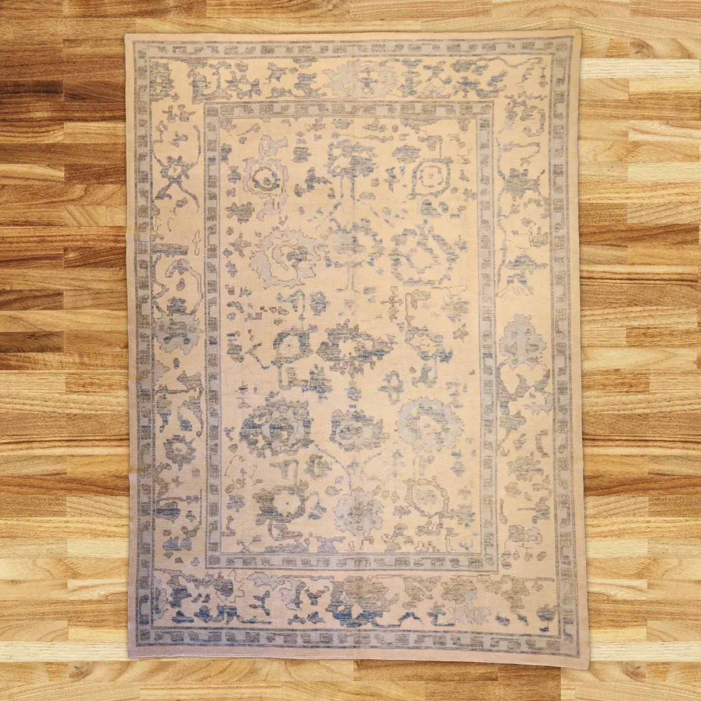 8'11" x 12'3" GRAY AND GRAY OUSHAK GEOMETRIC TURKISH RUG