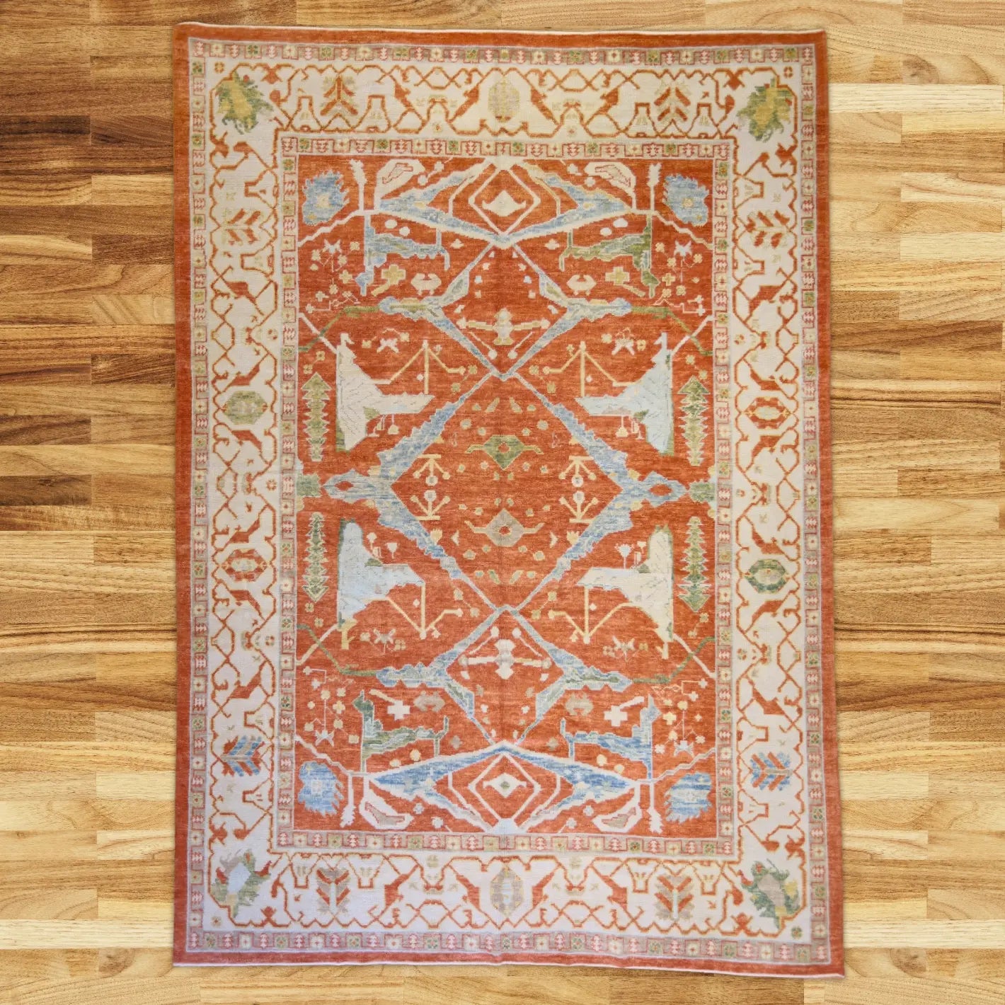 9'0" x 13'0" ORANGE AND ORANGE OUSHAK GEOMETRIC TURKISH RUG