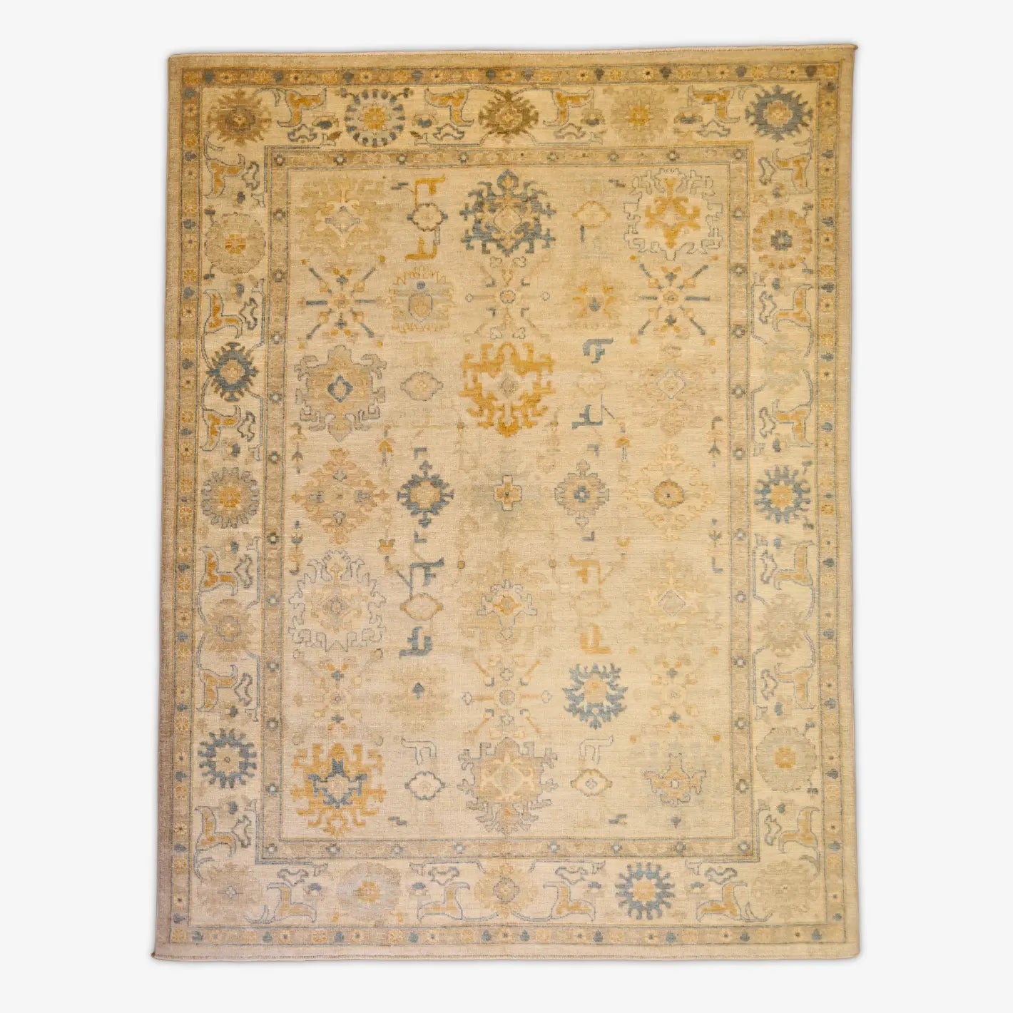 9'2" x 12'0" BEIGE AND BEIGE OUSHAK GEOMETRIC PAKISTANI RUG