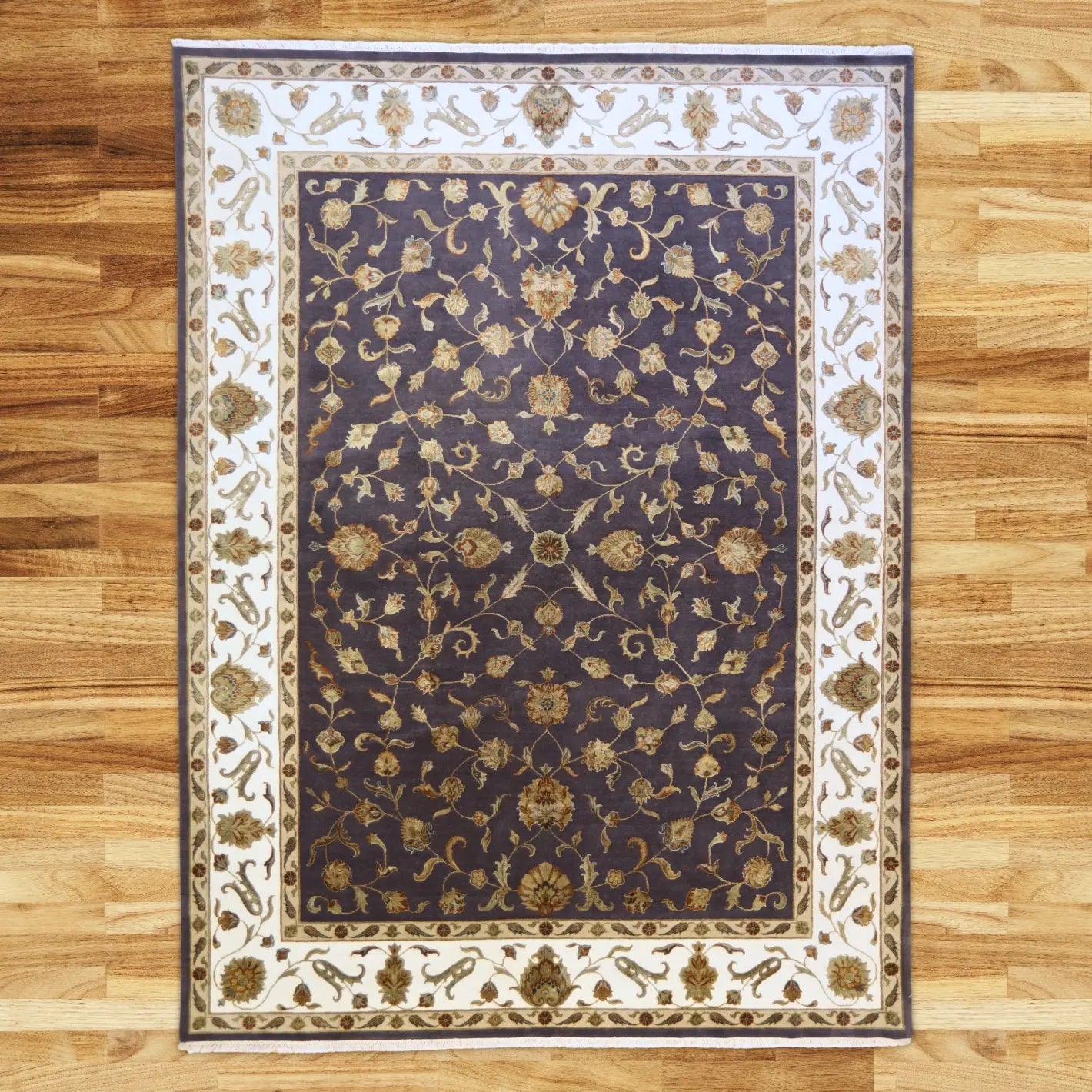 9'1" x 12'3" GRAY AND IVORY JAIPUR FLORAL INDIAN RUG