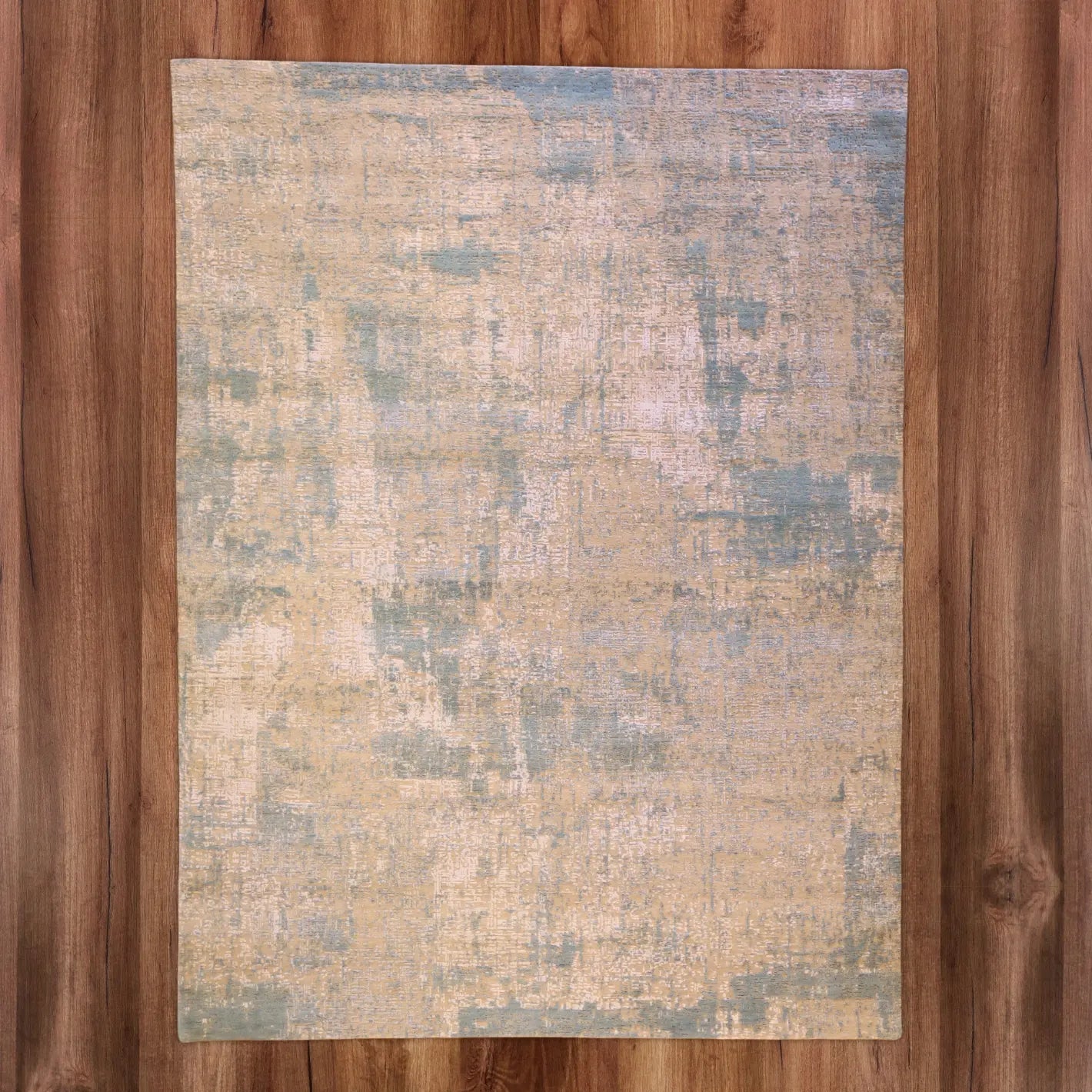 9'1" x 12'2" GRAY AND AQUA MODERN INDIAN RUG