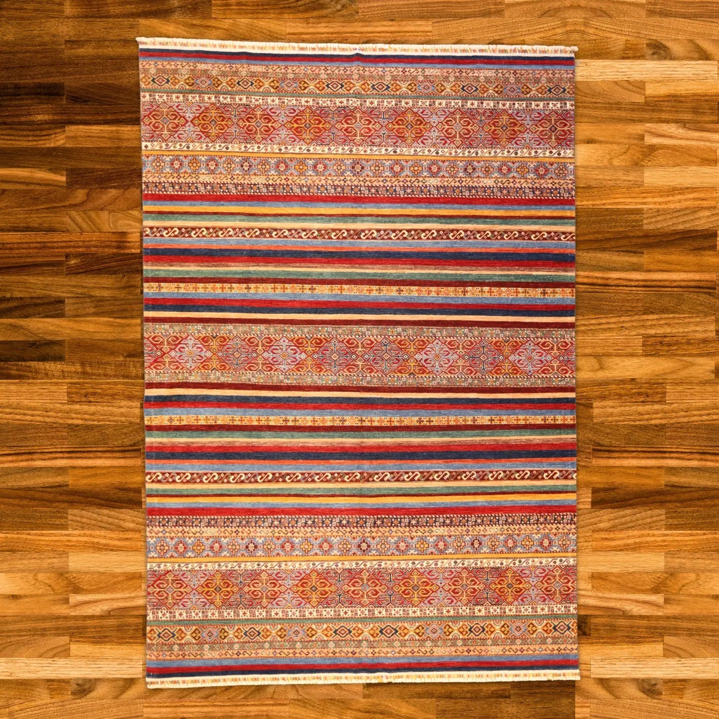 8'10" x 12'7" MULTICOLOR AND MULTICOLOR KHORJIN GEOMETRIC PAKISTANI RUG