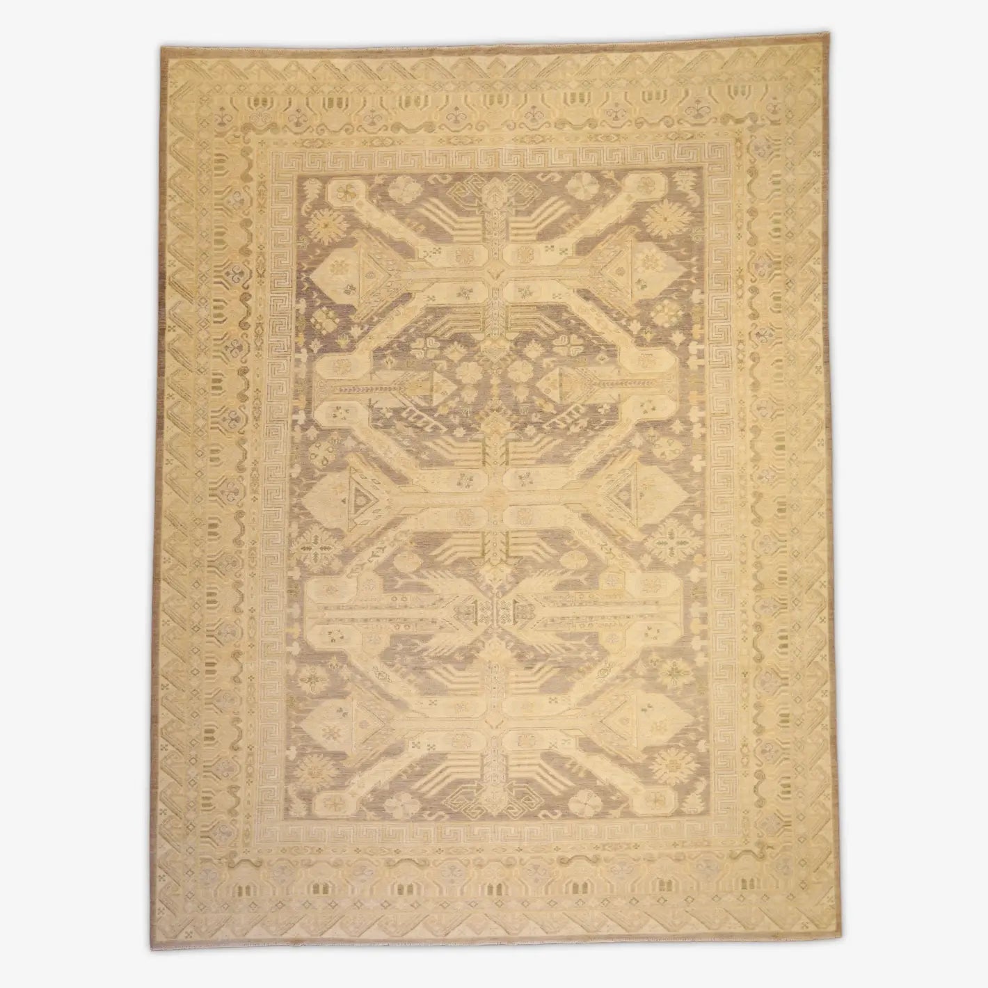 8'9" x 11'10" TAUPE AND MULTICOLOR GEOMETRIC PESHAWAR PAKISTANI RUG
