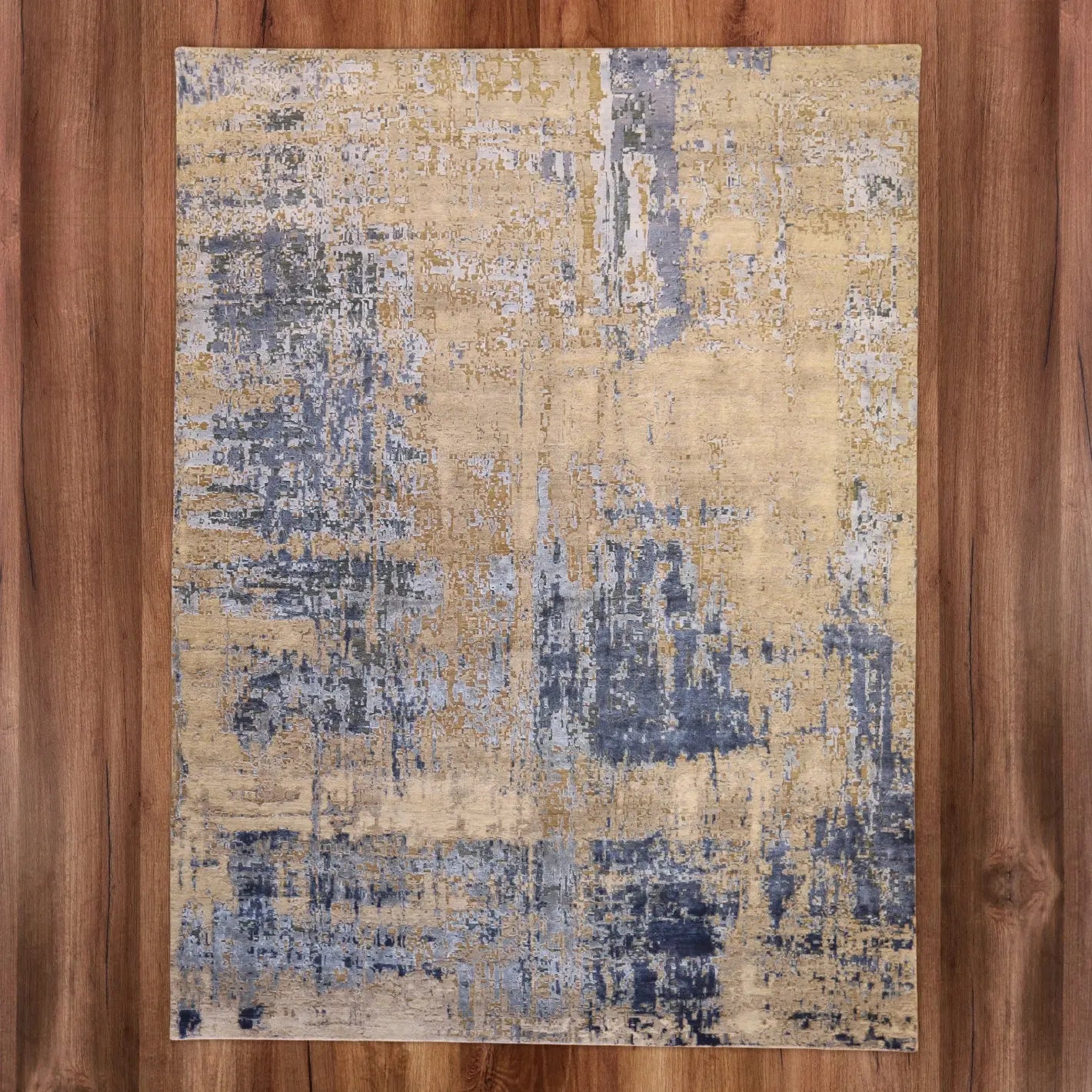 9'0" x 12'0" BLUE AND GRAY MODERN MODERN INDIAN RUG