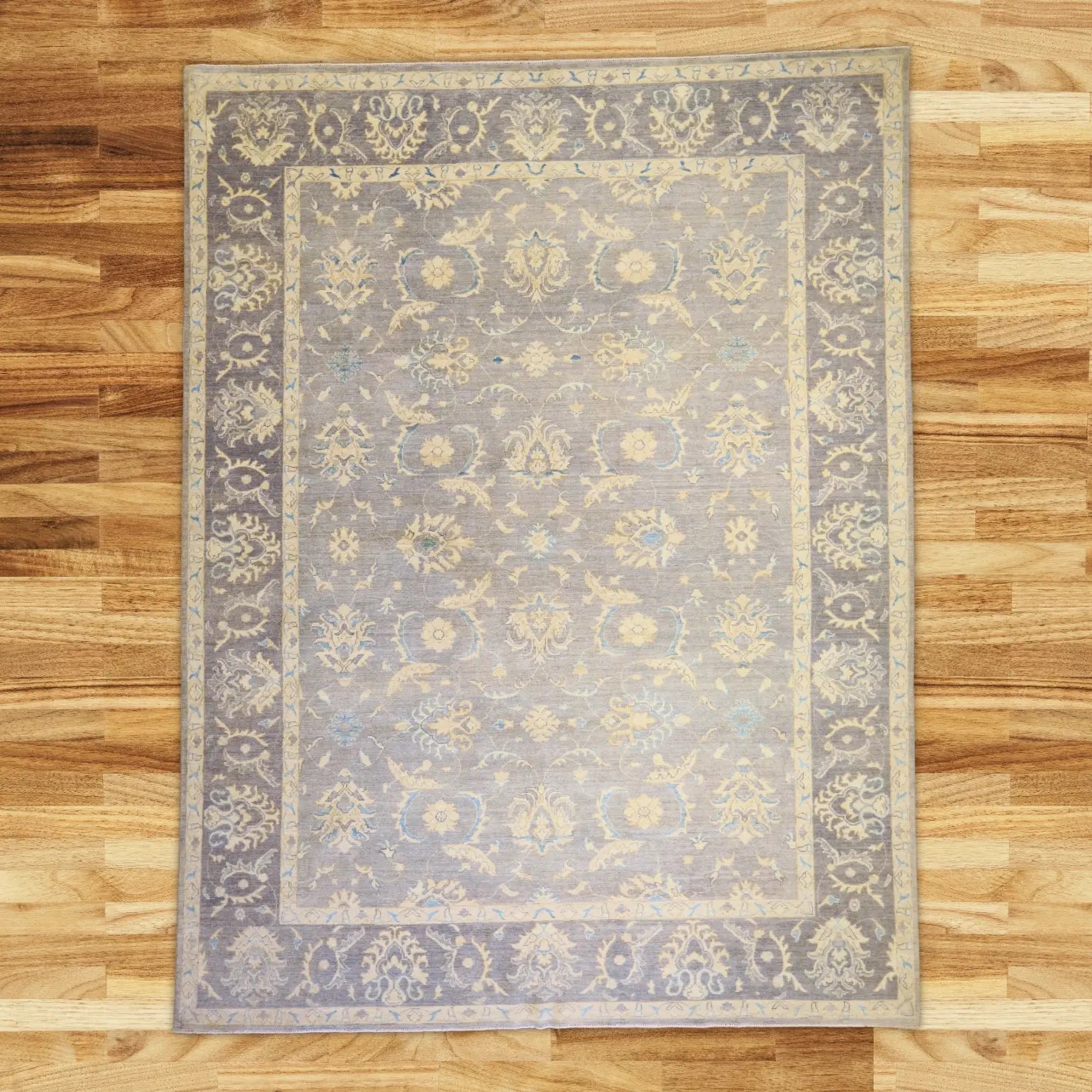 9'0" x 11'10" SILVER AND GRAY PESHAWAR FLORAL PAKISTANI RUG