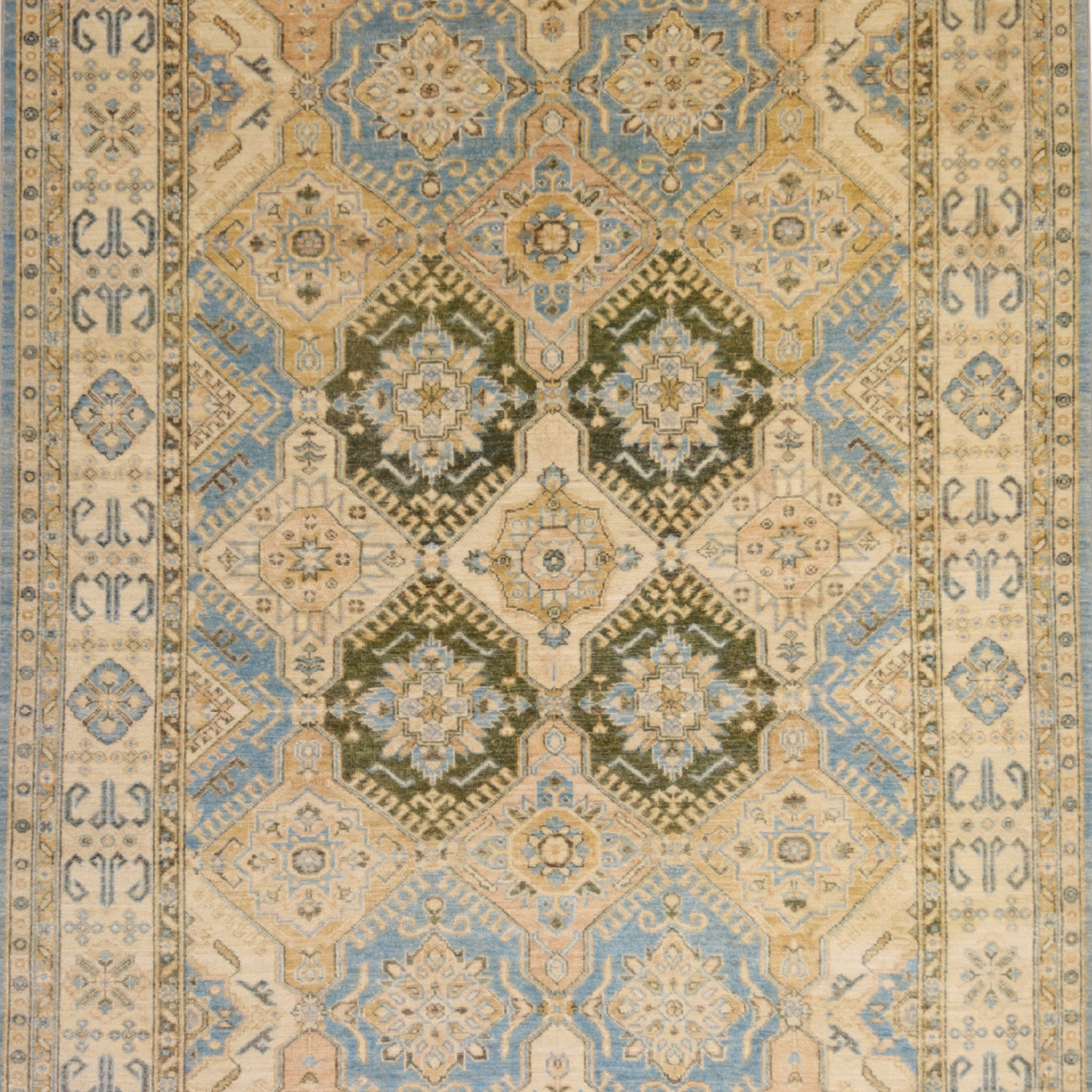 5'1" x 8'4" BLUE AND IVORY PESHAWAR GEOMETRIC PAKISTANI RUG