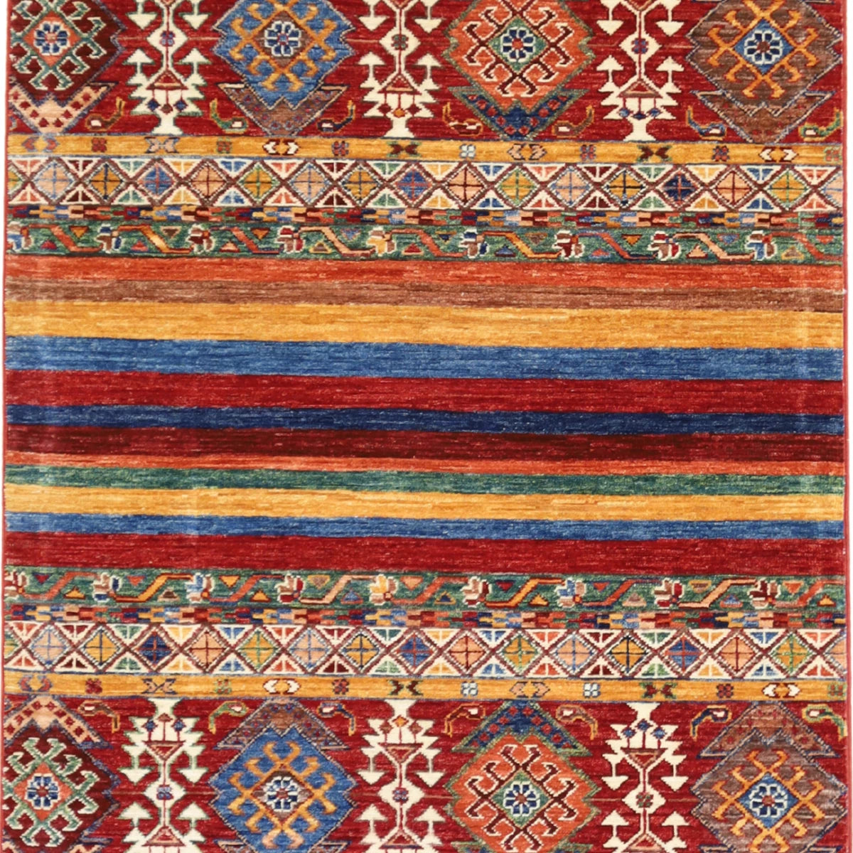 3'3" x 5'0" MULTICOLOR AND  KHORJIN GEOMETRIC PAKISTANI RUG