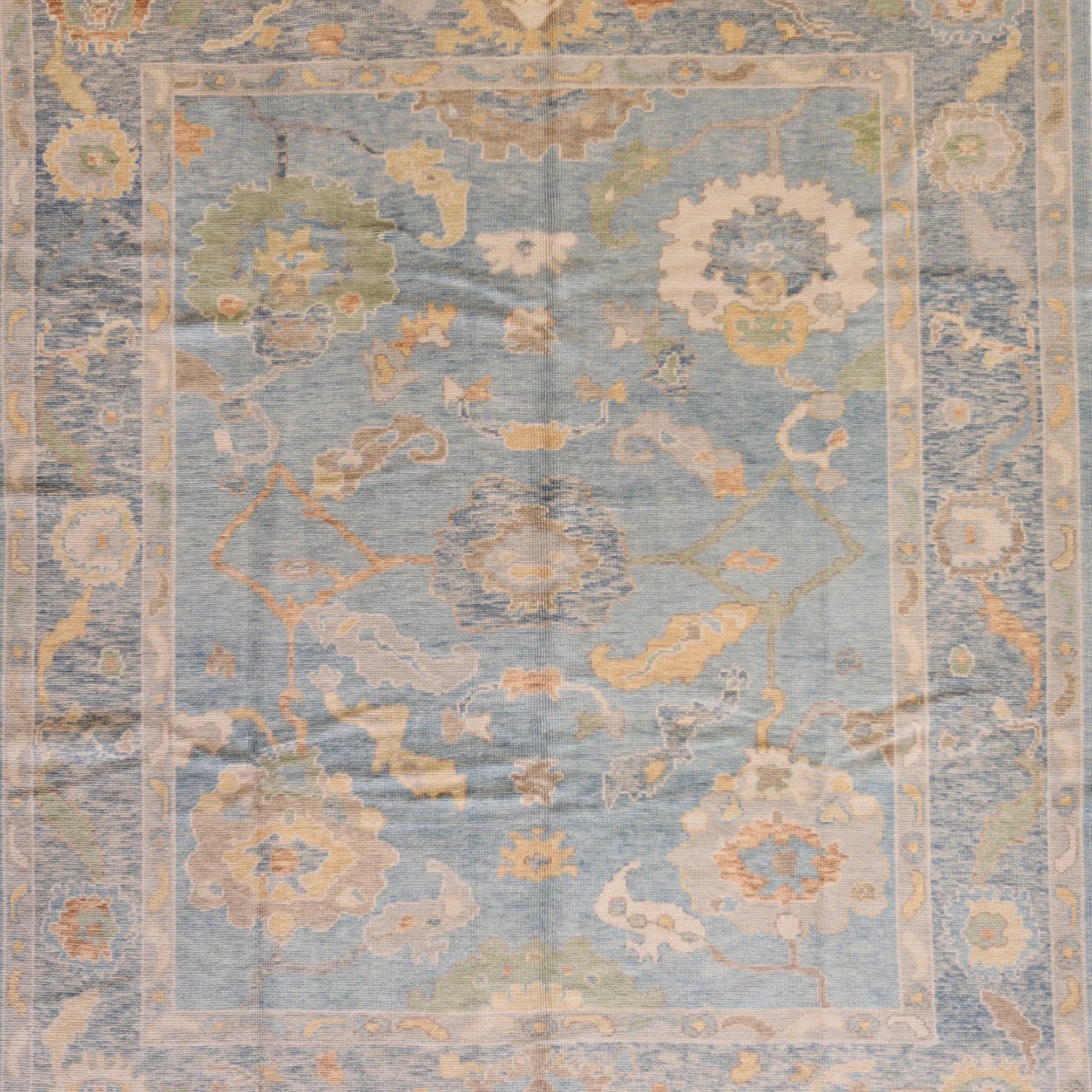 8'3" x 9'10" BLUE AND BLUE OUSHAK GEOMETRIC TURKISH RUG