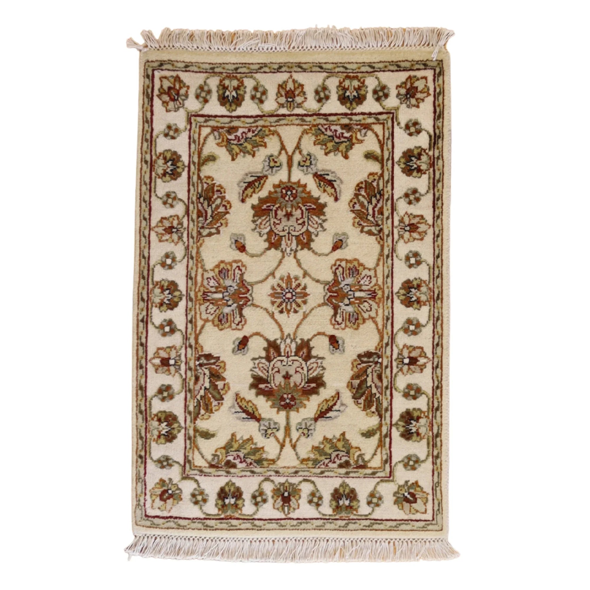 2'0" x 3'0" GOLD AND BEIGE JAIPUR FLORAL INDIAN RUG