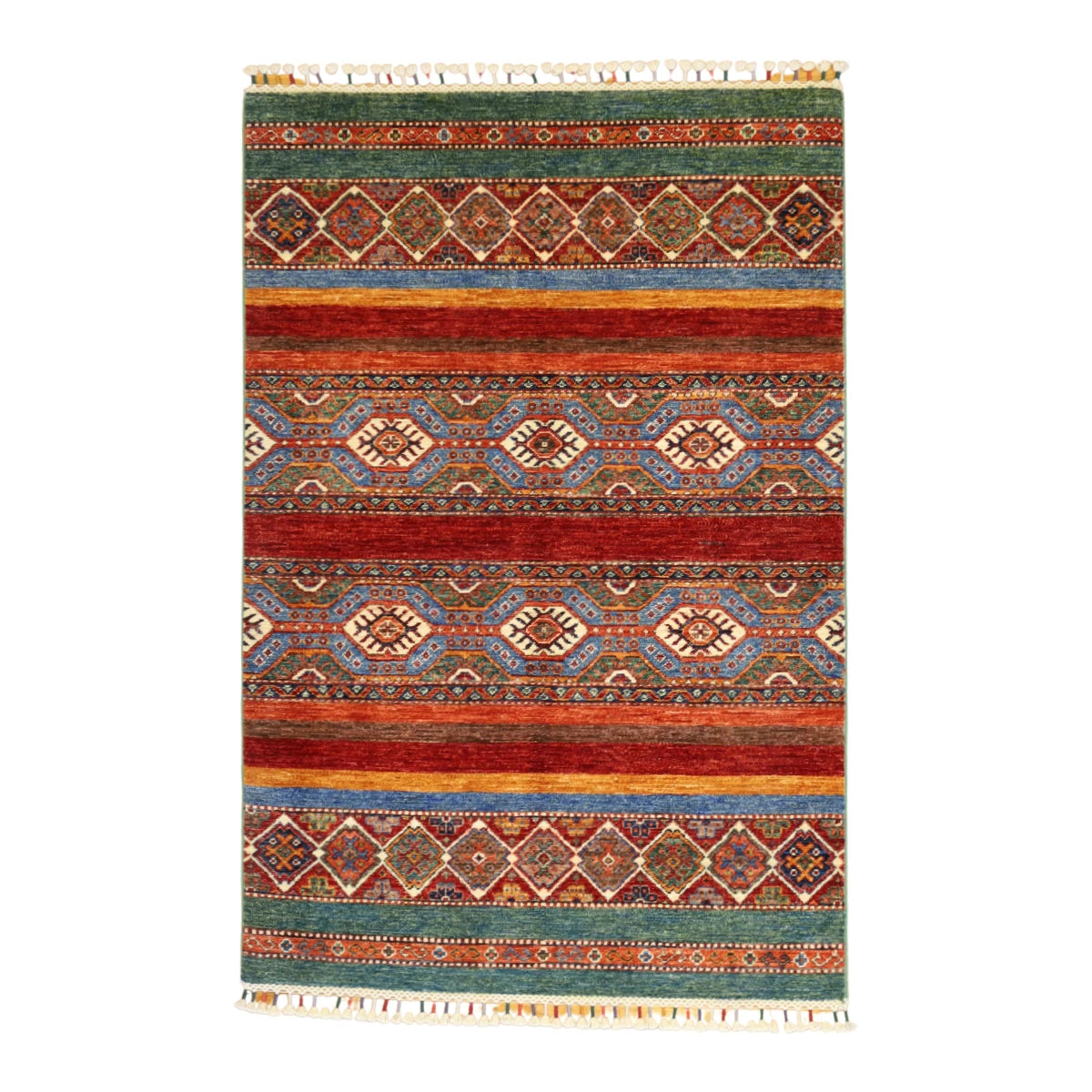 3'5" x 5'1" MULTICOLOR AND  TRIBAL GEOMETRIC AFGHANI RUG