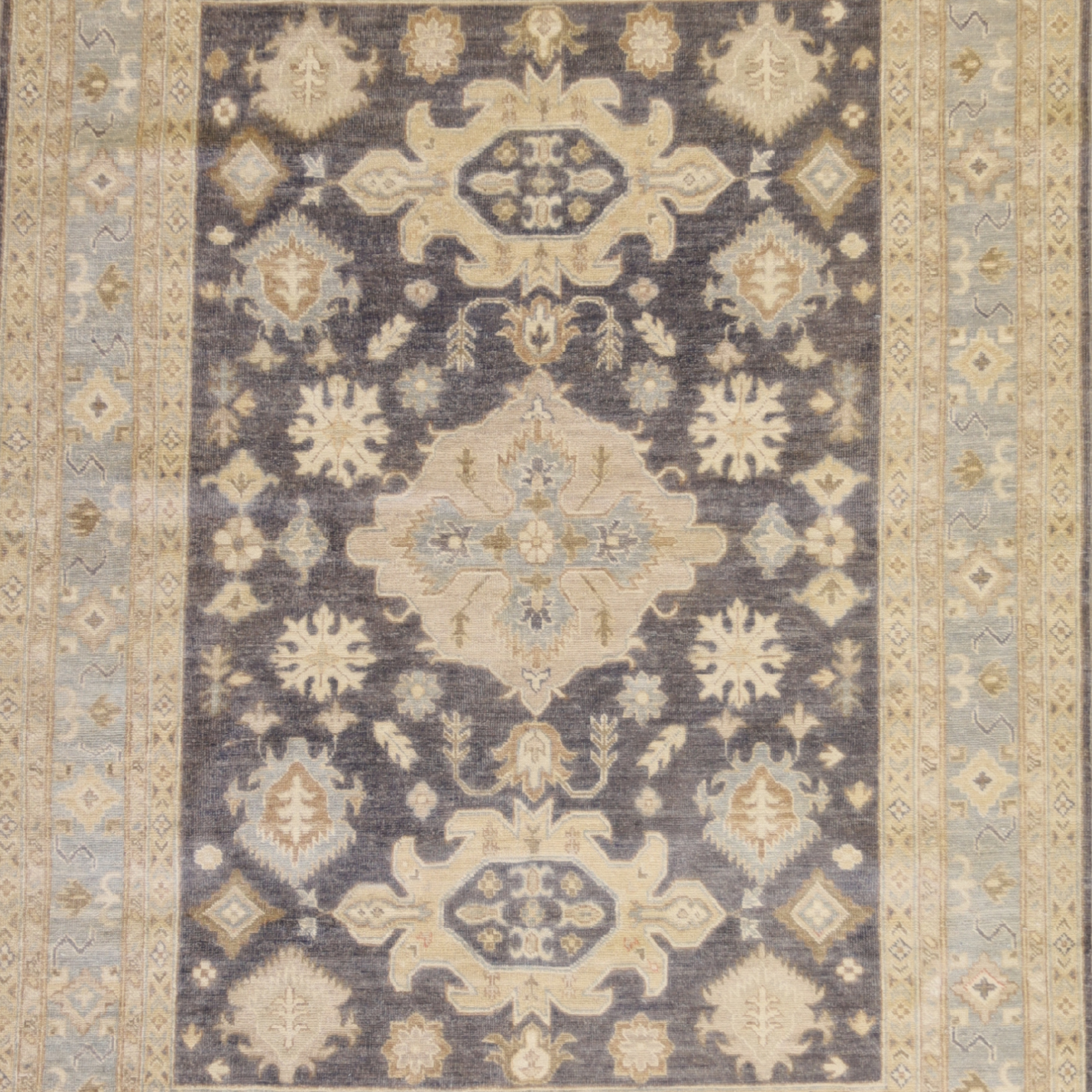4'9" x 6'8" GRAY AND BLUE PESHAWAR GEOMETRIC PAKISTANI RUG