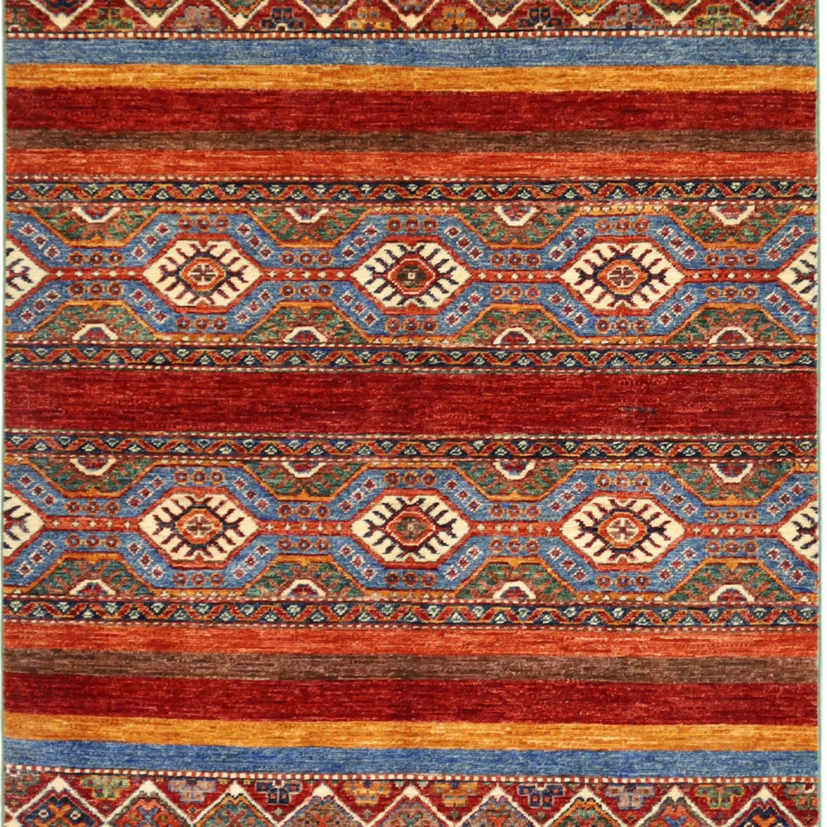 3'5" x 5'1" MULTICOLOR AND  TRIBAL GEOMETRIC AFGHANI RUG