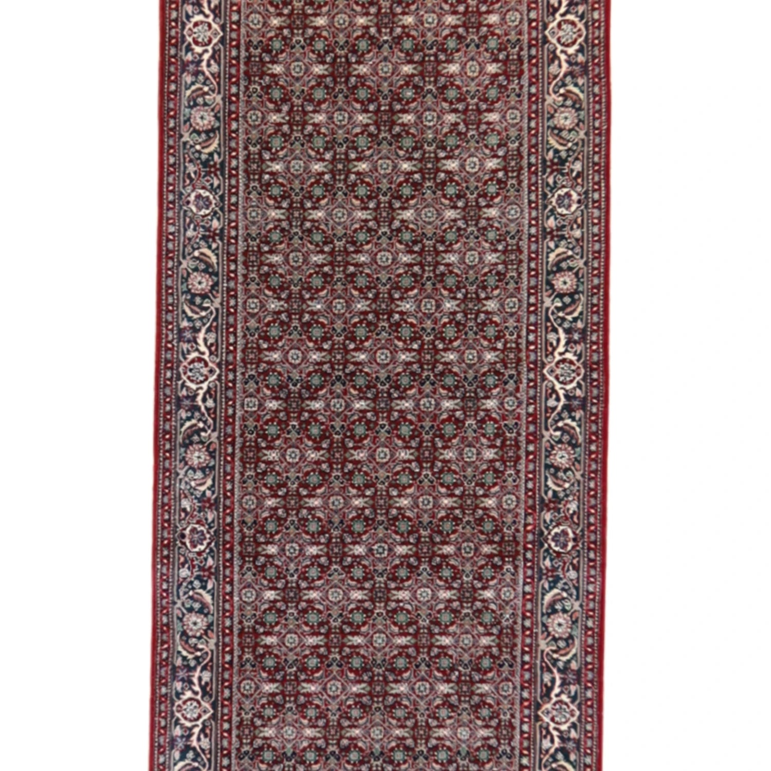 2' 7" x 12' 0" BURGUNDY AND GREEN TABRIZ FISH DESIGN TURKISH RUG