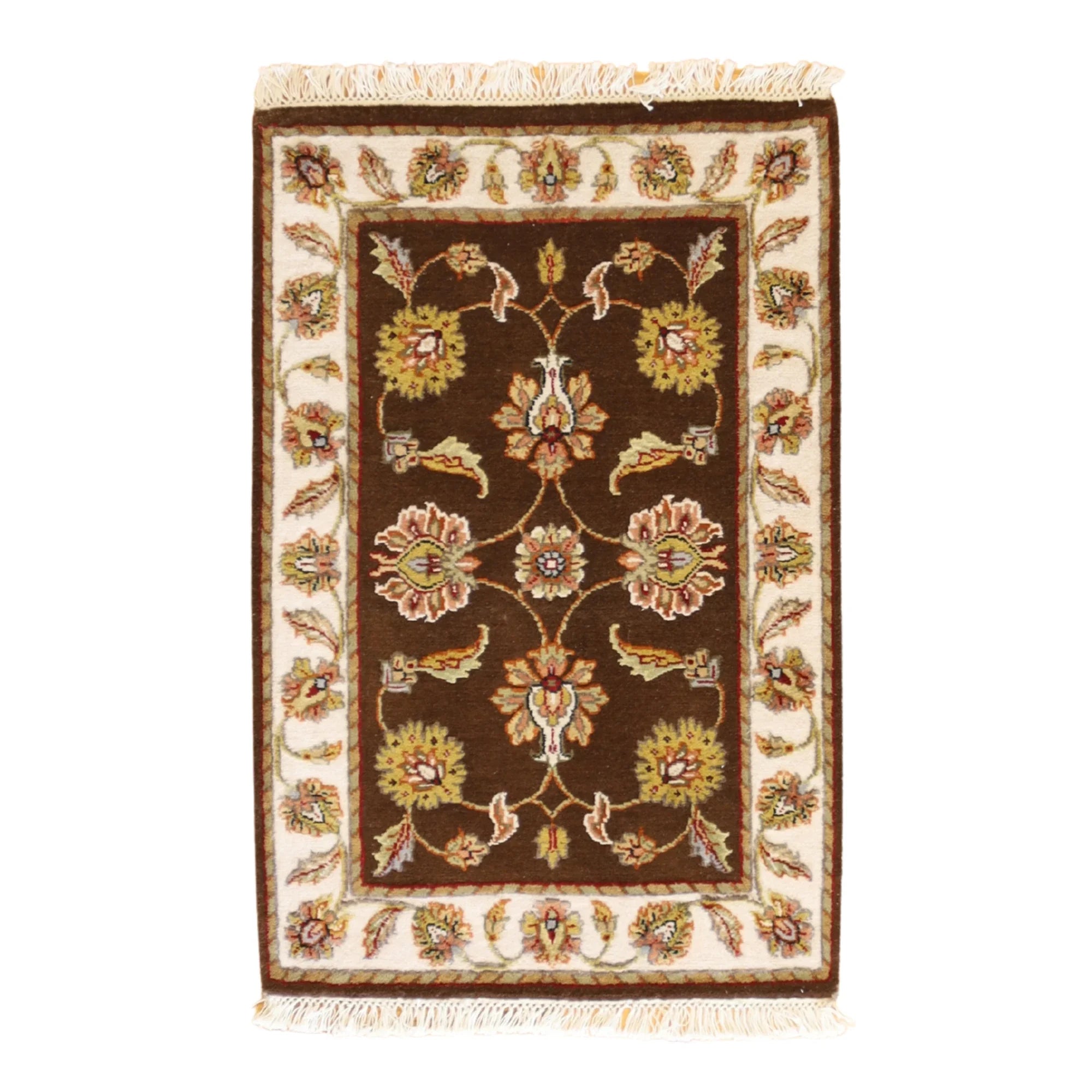 2'0" x 3'0" BROWN AND BEIGE JAIPUR FLORAL INDIAN RUG