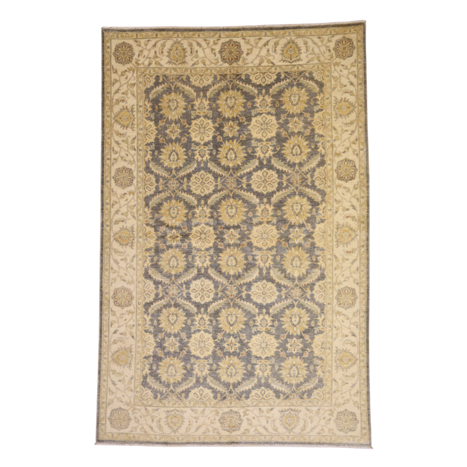 5'11" x 9'2" GRAY AND BEIGE PESHAWAR GEOMETRIC PAKISTANI RUG