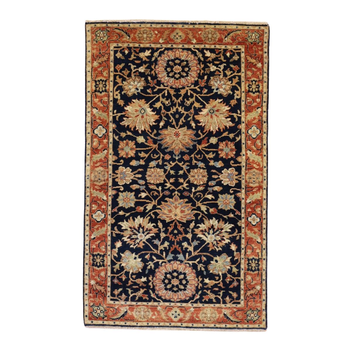 3'1" x 5'2" BLUE AND RED SERAPI GEOMETRIC INDIAN RUG