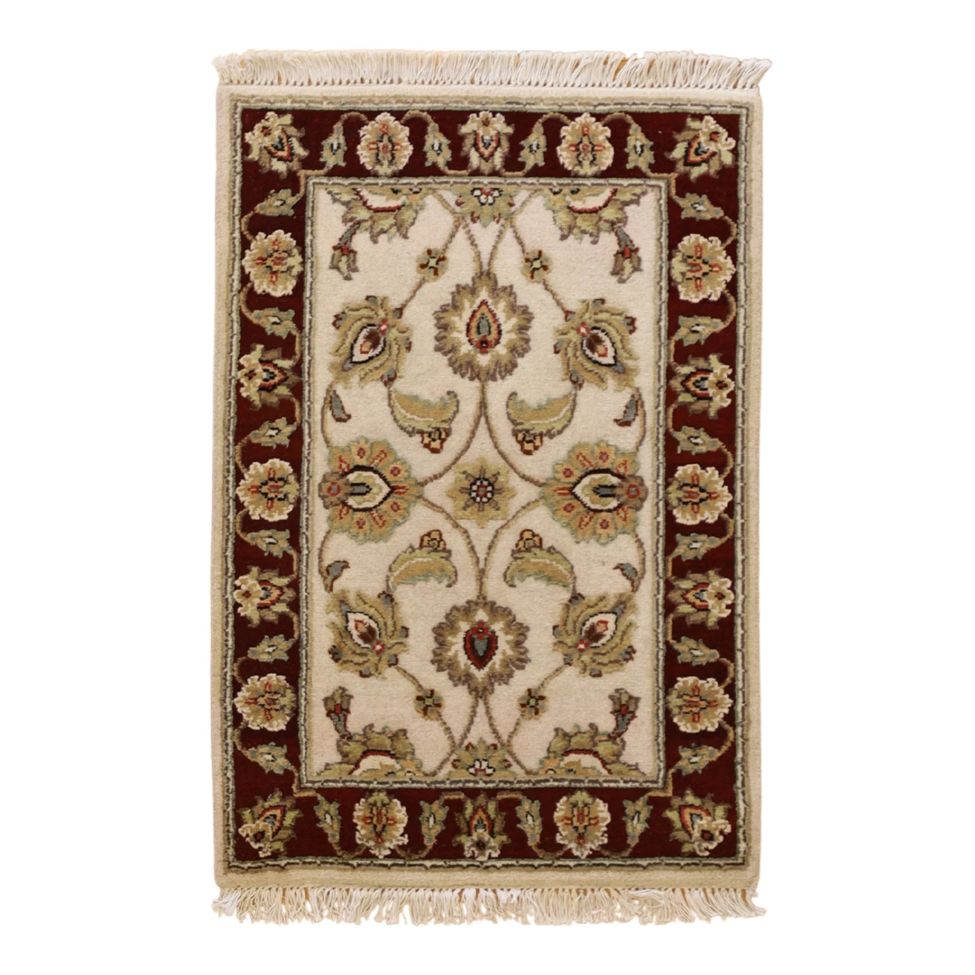 2'0" x 3'0" BEIGE AND RED JAIPUR FLORAL INDIAN RUG