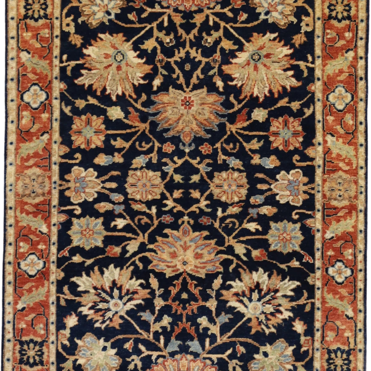 3'1" x 5'2" BLUE AND RED SERAPI GEOMETRIC INDIAN RUG