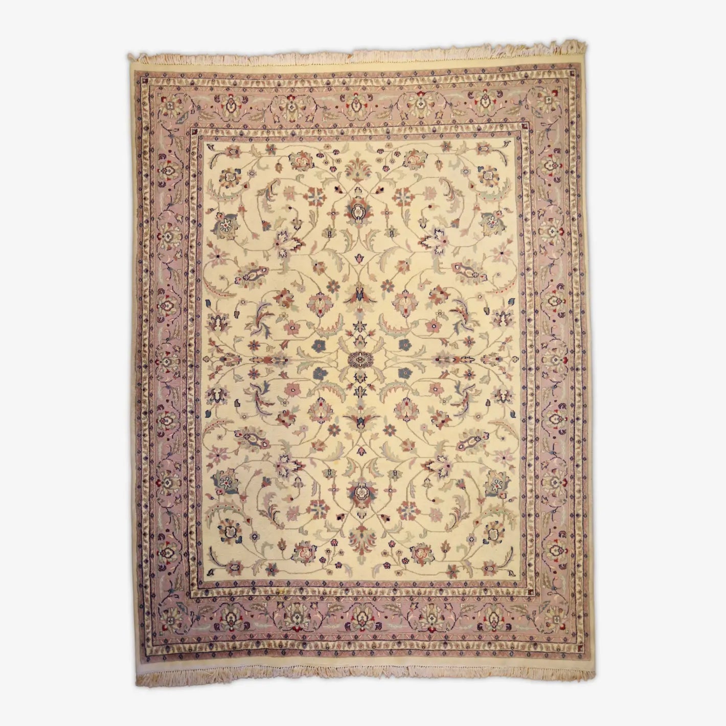 9'3" x 12'1" BEIGE AND IVORY KASHAN FLORAL PAKISTANI RUG
