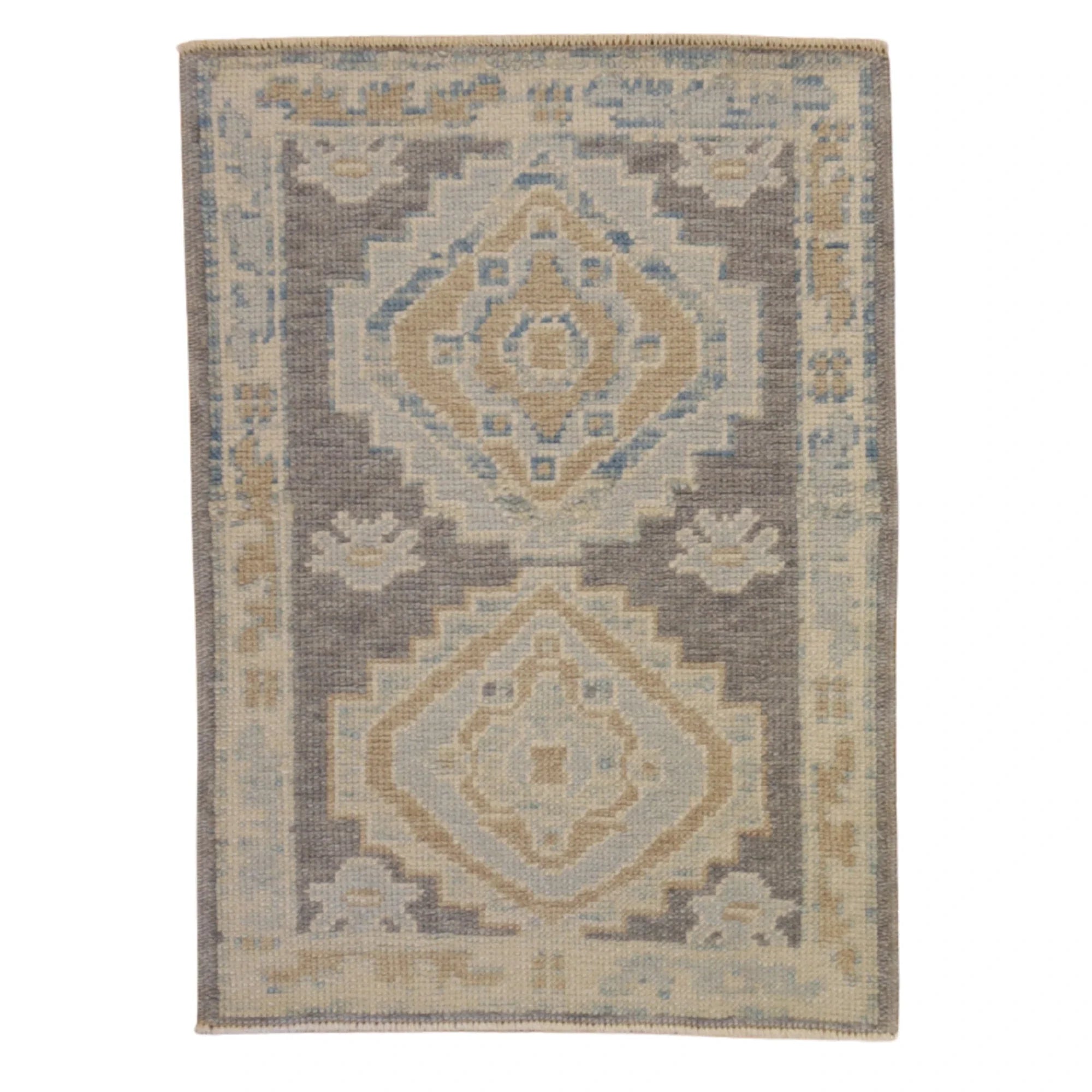 2'0" x 3'0" GRAY AND BEIGE OUSHAK GEOMETRIC TURKISH RUG