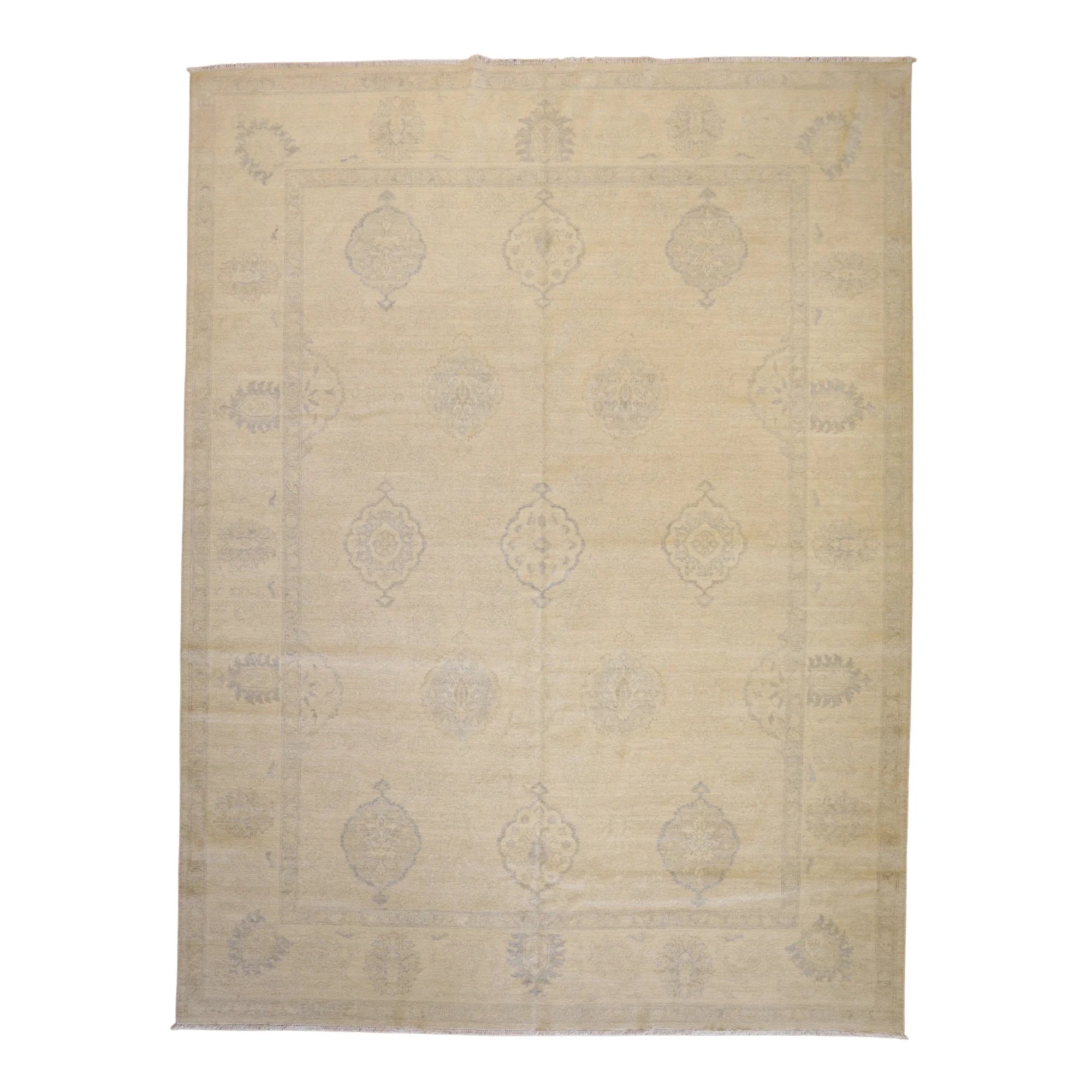 8'11" x 11'11" IVORY AND IVORY PESHAWAR GEOMETRIC PAKISTANI RUG