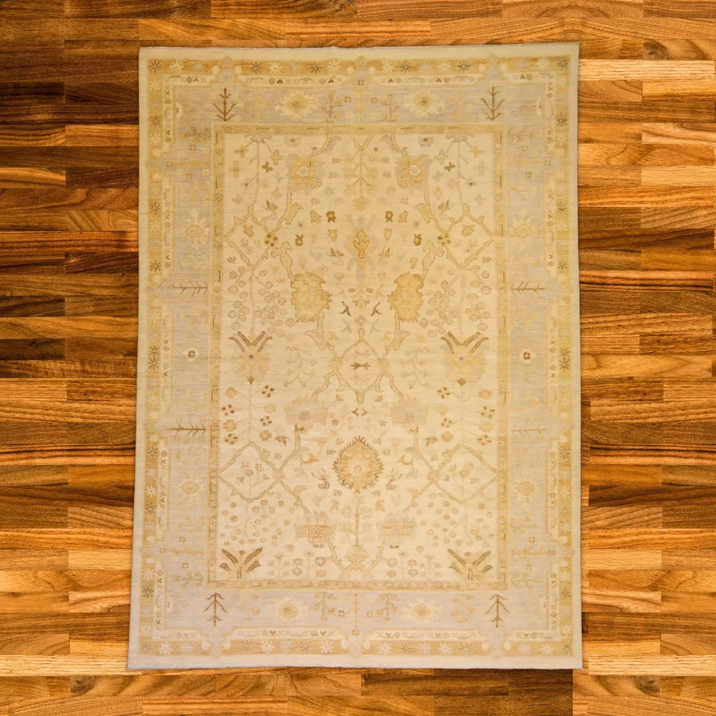 8'8" x 12'1" BEIGE AND GRAY PESHAWAR GEOMETRIC PAKISTANI RUG