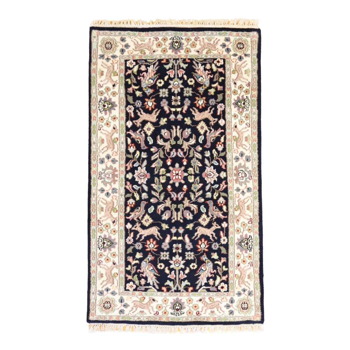 3'0" x 5'0" NAVY AND WHITE TABRIZ TABATABAII INDIAN RUG